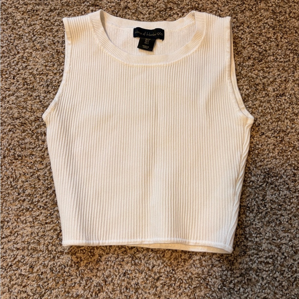 House of Harlow 1960 Cream Ribbed Tank Top